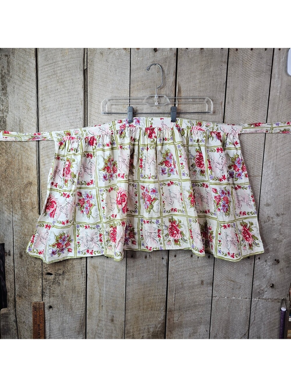 Vintage Floral Half Apron Cottagecore French Rose Language of Flowers Kitchen
